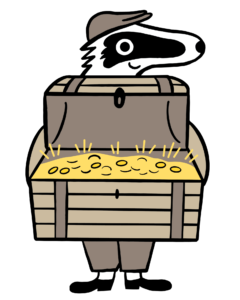 Detektiv Dachs mit Schatztruhe Detektiv-Trails