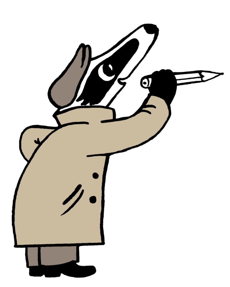 Detektiv Dachs mit Stift Detektiv-Trails