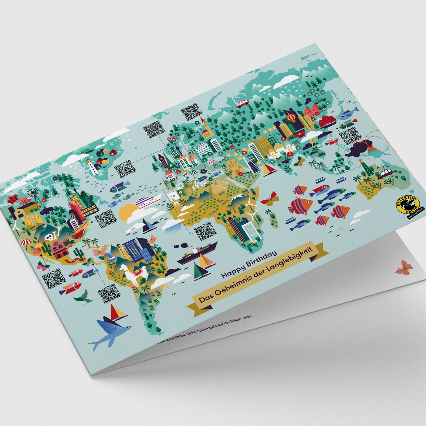 Dieses Produkt gibt es auch als Geburtstagskarte im A4-Format Du suchst ein kleines und dennoch aussergewöhnliches Geburtstagsgeschenk mit Überraschungseffekt? Dann ist dieser spannende Rätsel-Krimi zum Geburtstag genau das Richtige für dich! „Happy Birthday – Das Geheimnis der Langlebigkeit“ kombiniert spielerischen Rätselspass mit interessantem Wissen zur „Formel für ein längeres Leben“ – perfekt als kleines, persönliches Geschenk zum Geburtstag. Verschenke Spannung, Spiel und ein unvergessliches Erlebnis – zum Geburtstag. Jedes gelöste Detektiv-Rätsel bringt dich der Lösung des Falls näher. Wer die Rätsel richtig löst, erhält eine Vergünstigung auf die Freizeit- und Sightseeing-Trails von MyCityHighlight.