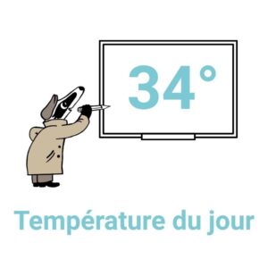 L'image montre Détective Blaireau et un tableau sur lequel est indiquée une température.